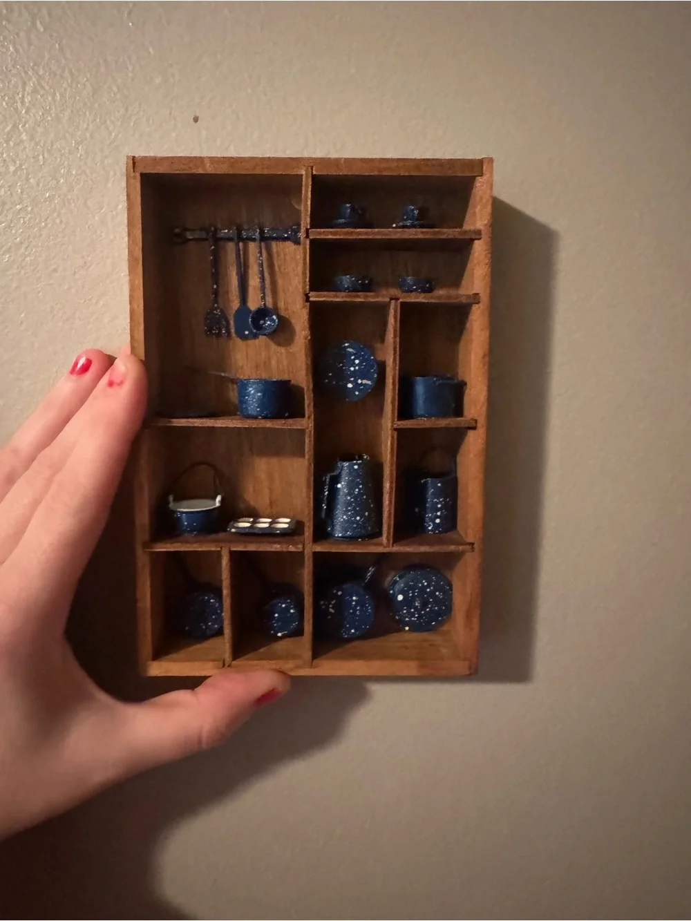 VTG Blue Speckled Miniature Kitchenware Display Shelf - Home Wall Decor